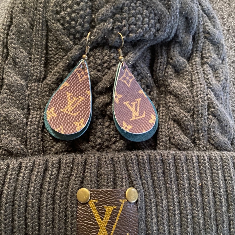 leather earrings. luxury monogram designer trendy - Picture 3 of 3